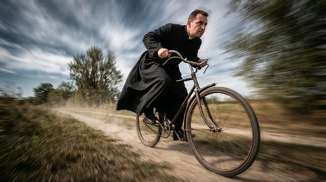 Free priest cassock bicycle illustration