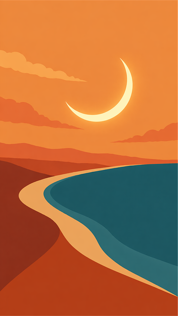 Zonsondergang, Strand, Kust, Zee, Maan