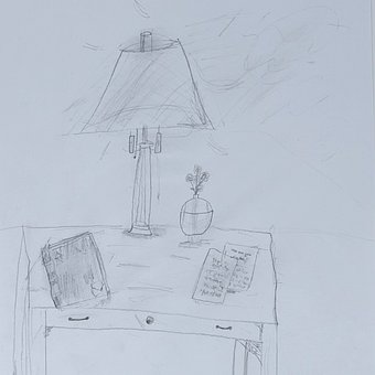 Lampe, Bok, Tegning, Tegnet For Hånd