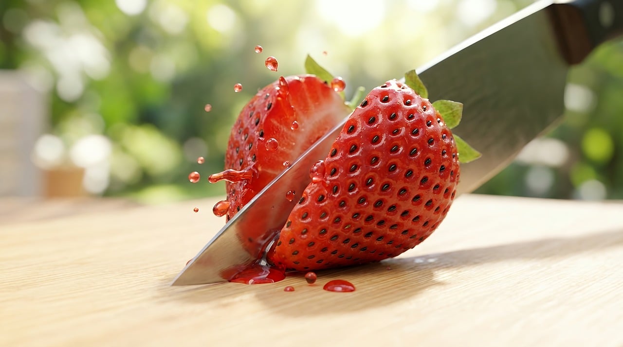 Free strawberry slice knife illustration