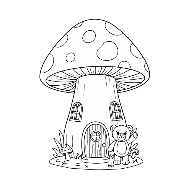 Free bear mushroom house illustration