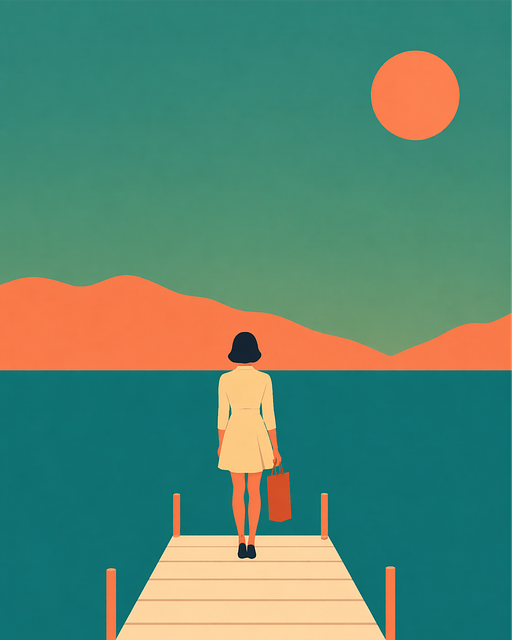 Free woman pier sunset vector