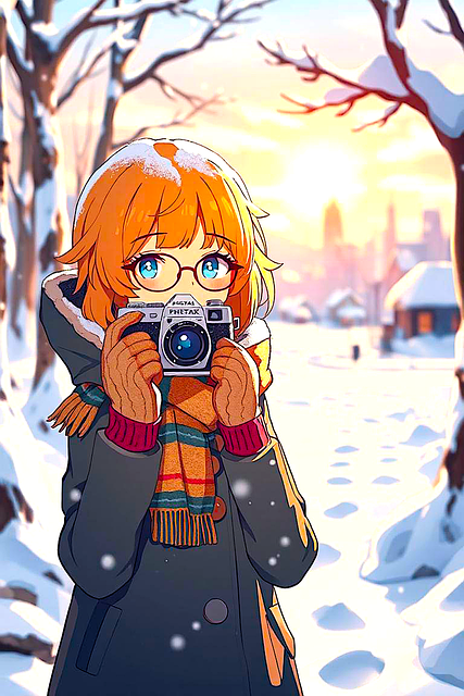 Anime, Pige, Portræt, Kamera, Vinter