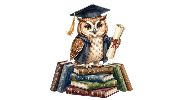 Free watercolor owl science book graduation scroll illustration