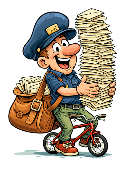 Cartoon Postbote, Stapel Briefe