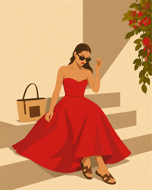 Free fashion woman red dress vector
