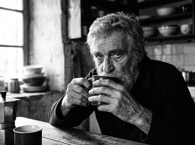 Free older man drinking coffee portrait illustration