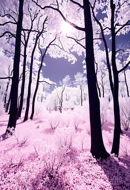 Free surreal forest infrared photography pink trees illustration