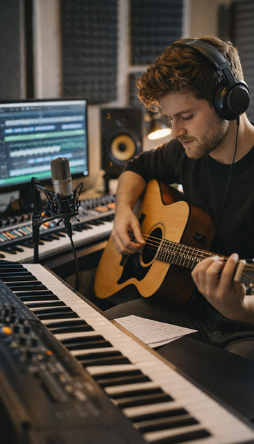 Free young musician male singer recording studio illustration