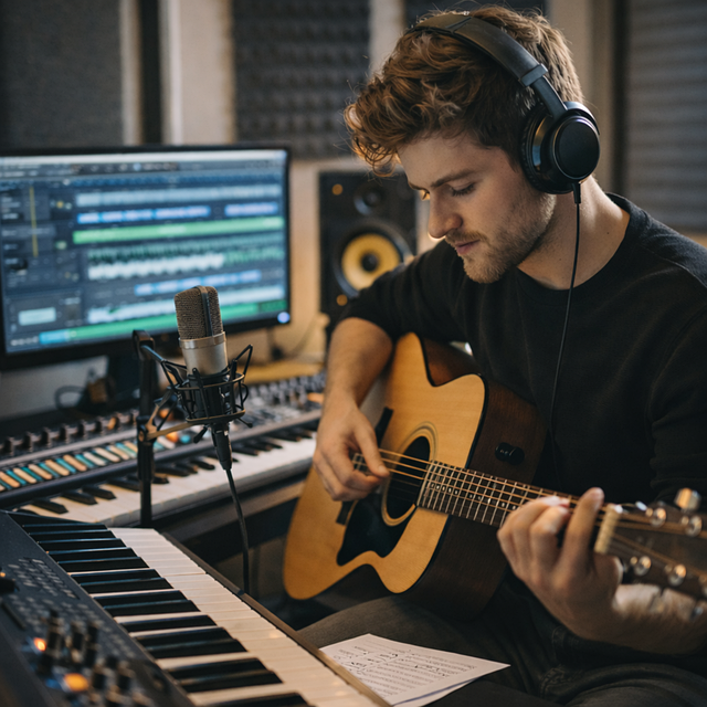 Free young singer music producer home studio illustration