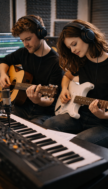 Free music collaboration artist duo bucket illustration