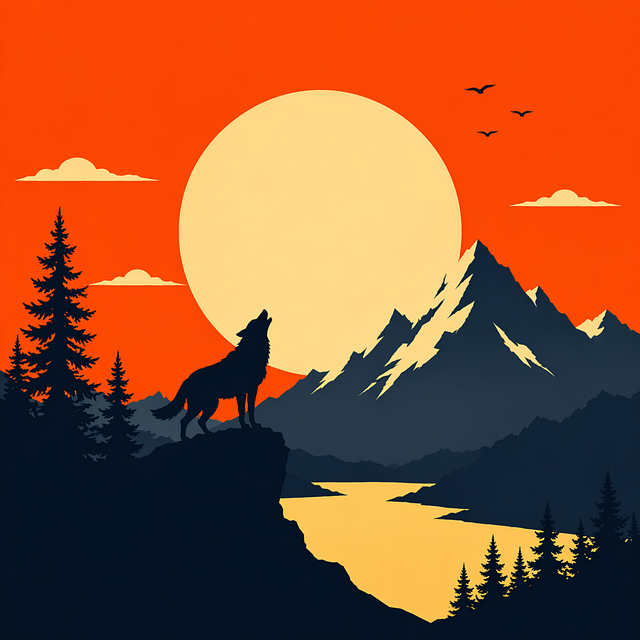 Free wolf silhouette sunrise vector