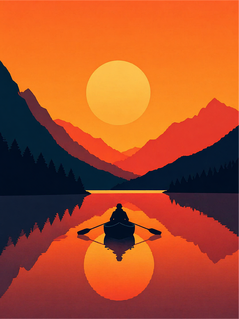 Free canoe sunset lake vector