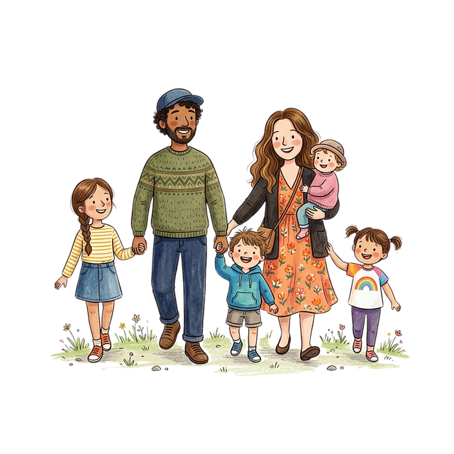 Free family nature walking illustration