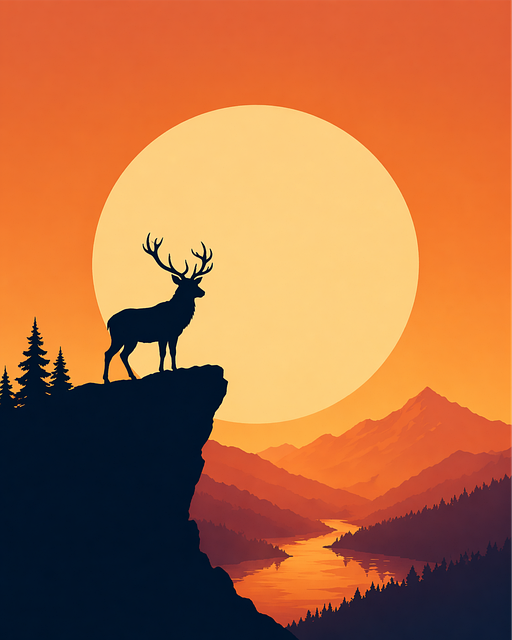 Hirsch, Sonnenuntergang, Berg