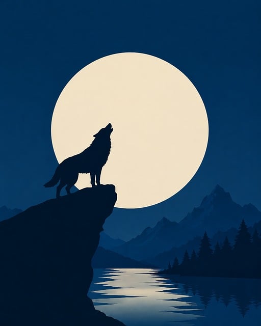 Free wolf full moon silhouette vector