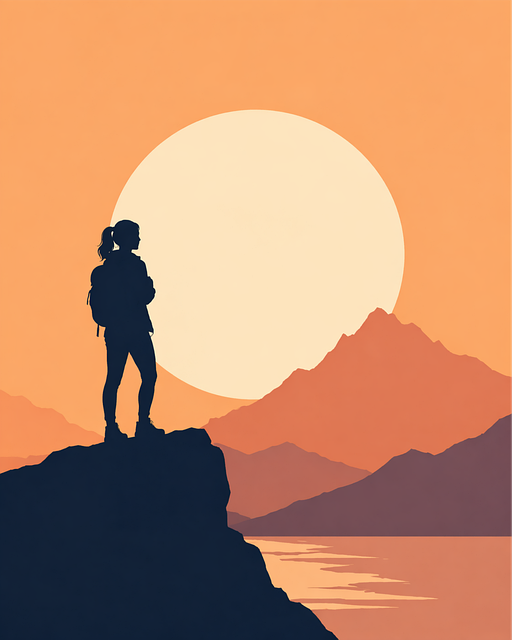 Frau, Wandern, Sonnenuntergang