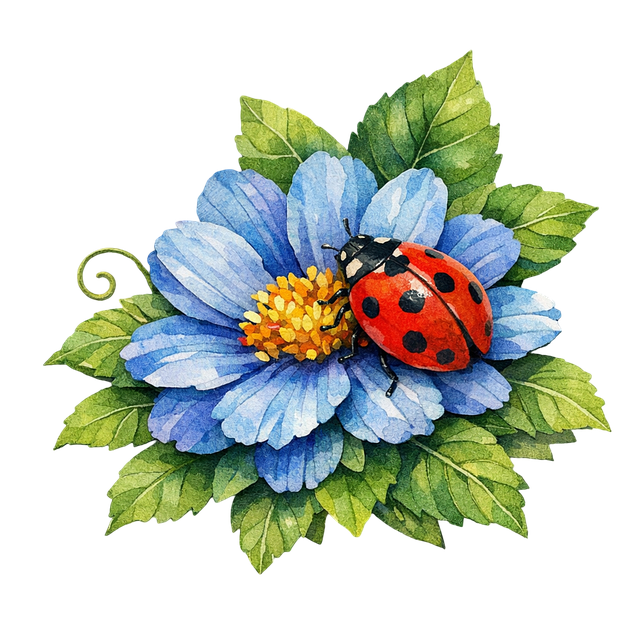 Free ladybug flower leaves illustration