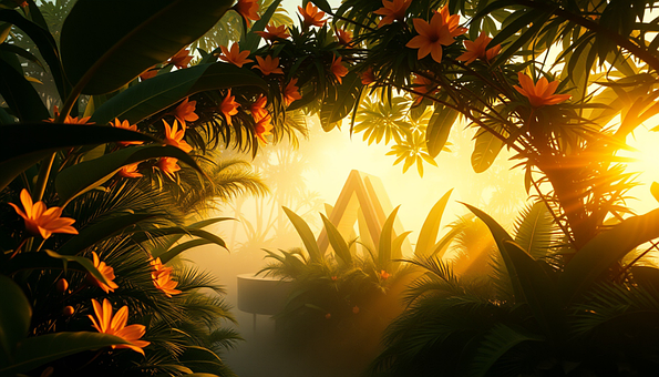 Have, Sol, Solopgang, Blomster, Orange
