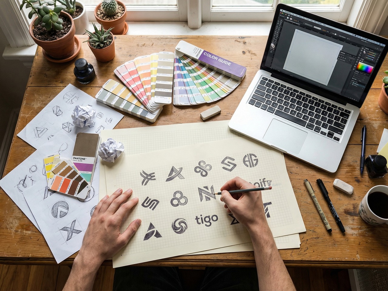 Graphic designer creating a professional visual brand identity