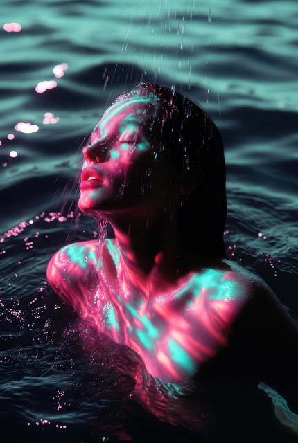 Neon, Vrouw, Donker Water