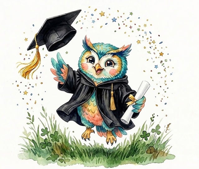 Free owl graduation cap illustration