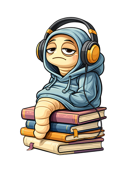 Free bookworm cute character headphones illustration