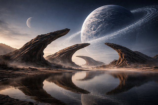 Landskap, Planet, Måne, Innsjø, Fantasi