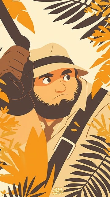 Mann, Bart, Dschungel, Illustration, Hut