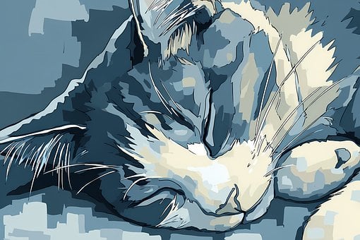 Katze, Schlafend, Kunst, Illustration