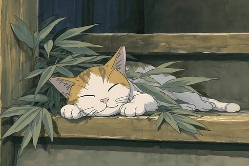 Katze, Animation, Schlafend, Treppe