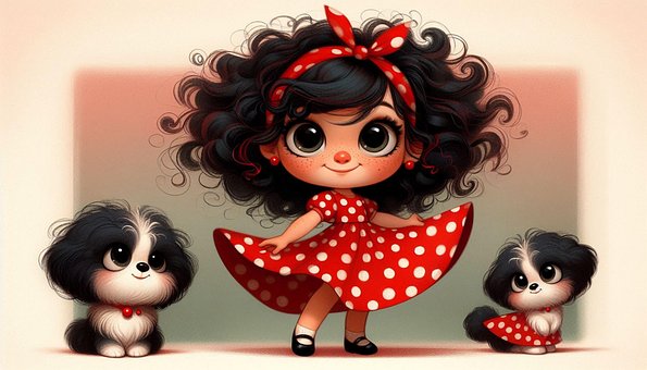 Menina, Desenho Animado, Cachorro, Fofo