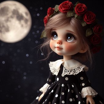 Boneca, Menina, Lua, Fofo, Renda