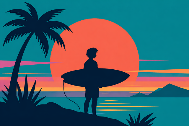Free surfer beach sunset vector
