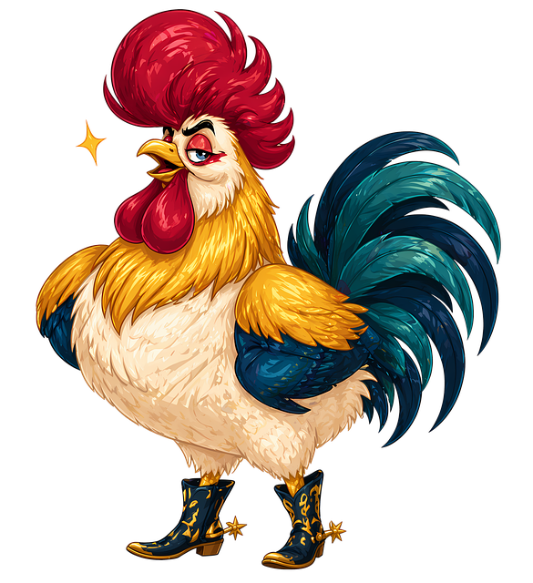Free rooster cartoon colorful feathers illustration