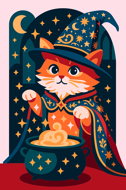 Free cat wizard cauldron vector