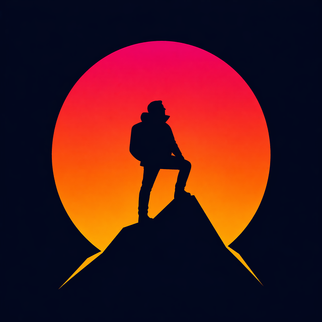 Free mountain hiking sunset silhouette vector