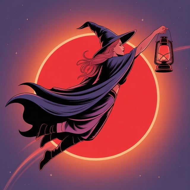 Free witch lantern full moon illustration