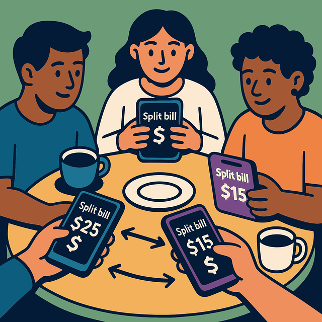 Free friends smartphone split bill illustration