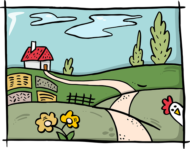 Free Painted Landscape House vector and picture
