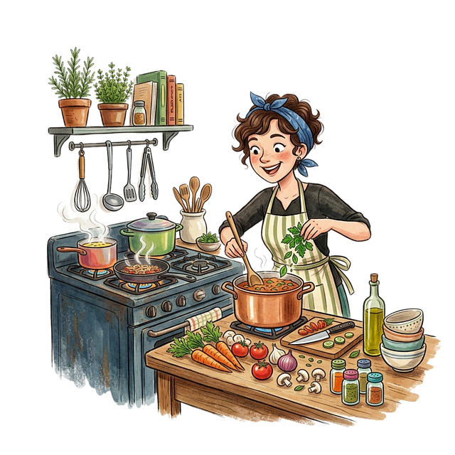 Free cooking kitchen woman illustration
