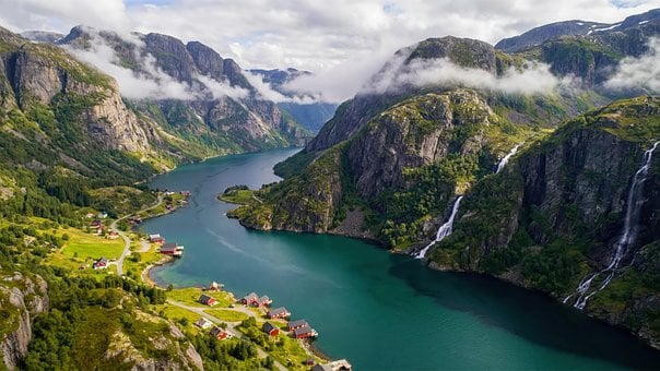 Fjord, Noorwegen, Luchtfoto, Landschap