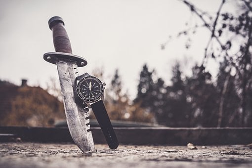 Reloj, Cuchillo, Antiguo, Acero, Táctico