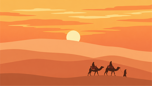 Free camel caravan desert sunset illustration