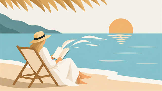 Free woman reading beach vector