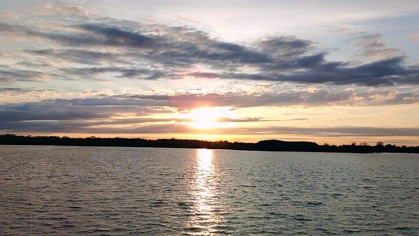 Apus De Soare, Lac, Apă, Cer, Nori