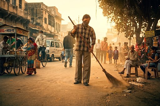 Fegen, Straße, Indien, Mensch, Arbeit