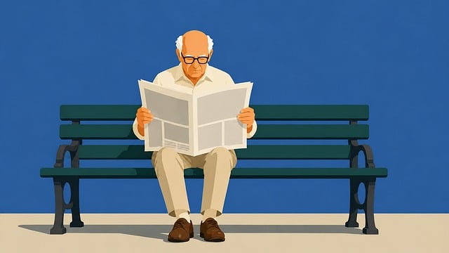 Free elderly man reading newspaper park bench vector