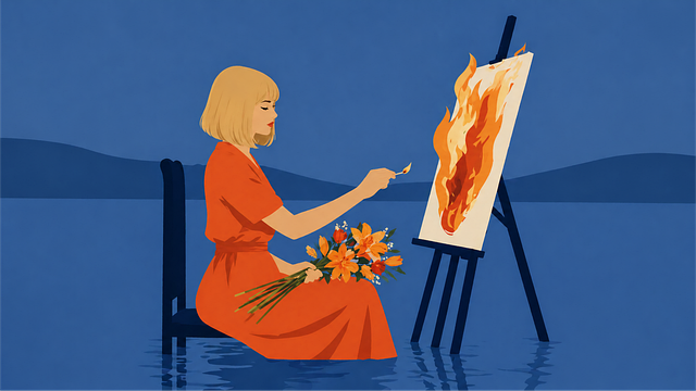Free woman beautiful flowers burning vector