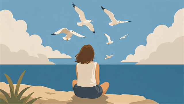 Vrouw, Meeuwen, Lucht, Zee, Kust, Natuur